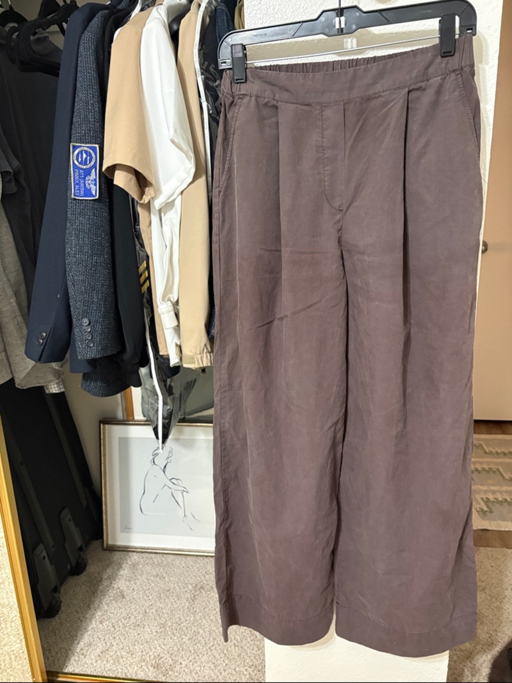 Wide-Leg Lightweight Pants in Chocolate Brown